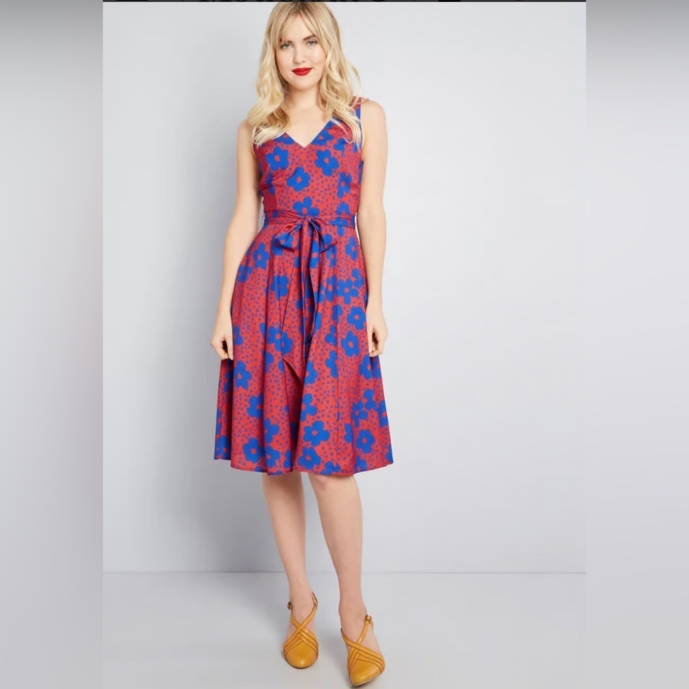 ModCloth Timeless Magnetism A-Line Red Blue Floral Dress Size XXS NWT